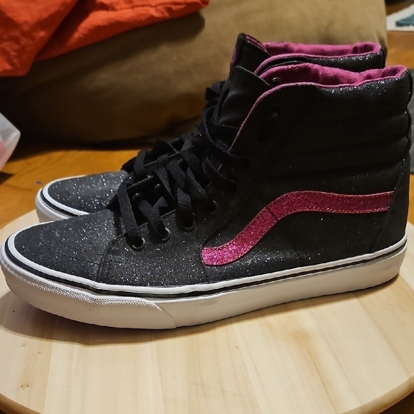 Vans Other - VANS Silver Glitter Sparkle Black Fuschia SK8 Hightop Shoes Unisex Mens 9.5